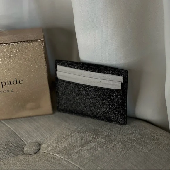 NWT Kate Spade Black Glitter Card Holder - Picture 3 of 6